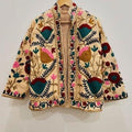 Floral Suzani Velvet Short Jacket – Boho Embroidered Coat- Winter Coat - Uzbek Travel Jacket, Festival Jacket Style Outerwear -Street Jacket