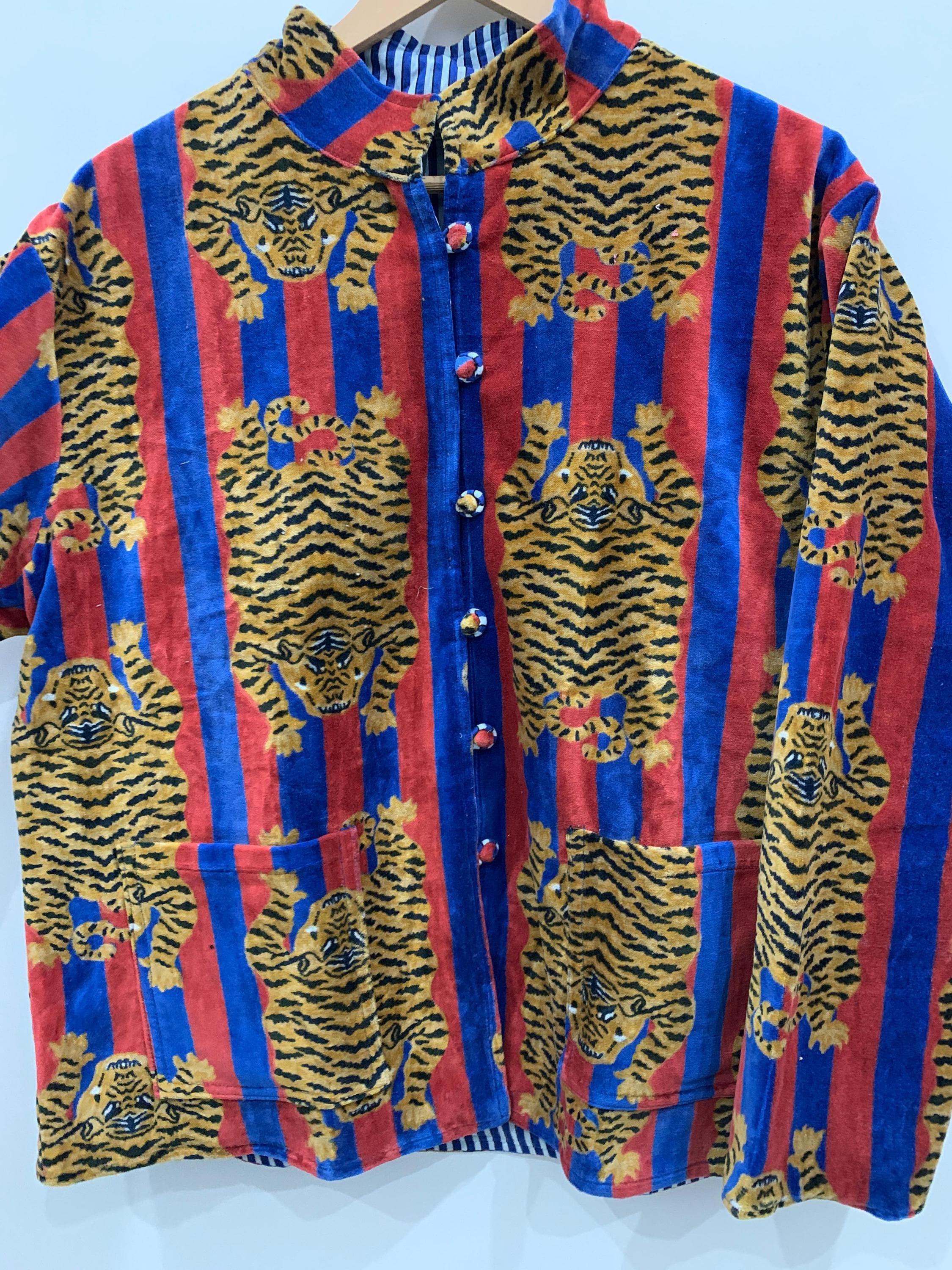 Tiger Print Print Velvet Jacket | Women Front Open Kimono Jacket | Handmade Quilted Jacket New Style, Outerwear, Travel Jacket, Gift For Her