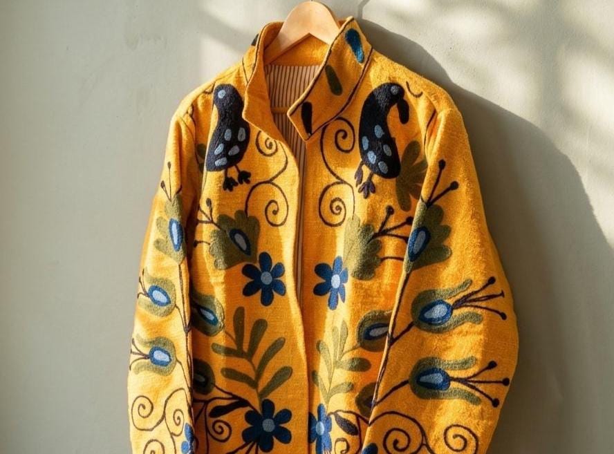 Yellow Embroidered Suzani Short Velvet Jacket | Winter Coat | Short Jacket | Artisan Suzani Velvet Jacket | Gift For Her | Vintage Jacket