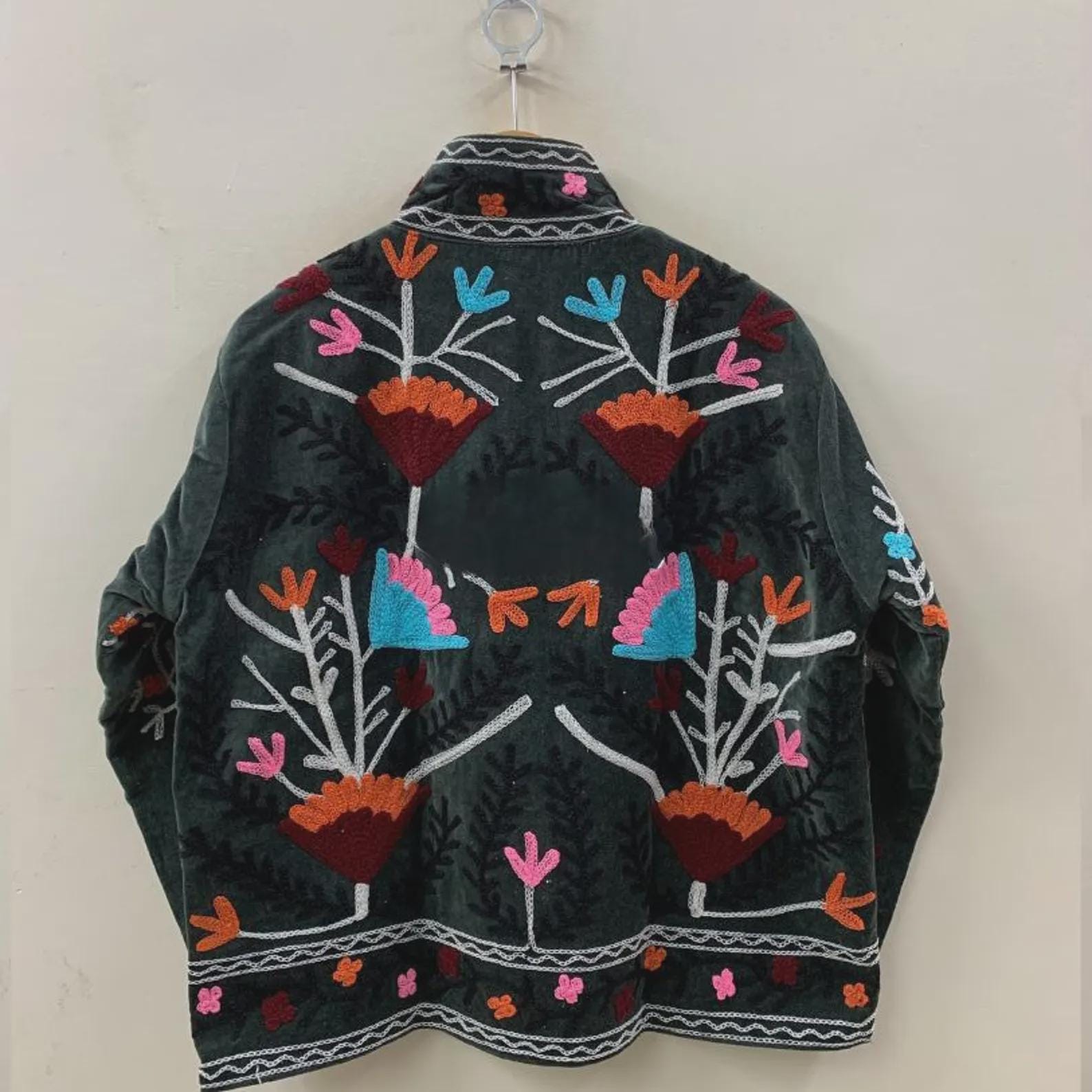 Boho Suzani Velvet Short Jacket | Vintage Button Winter Coat | Short Ethnic Jacket | Spring Bomber Jacket | Gift For Her | Suzani Outerwear
