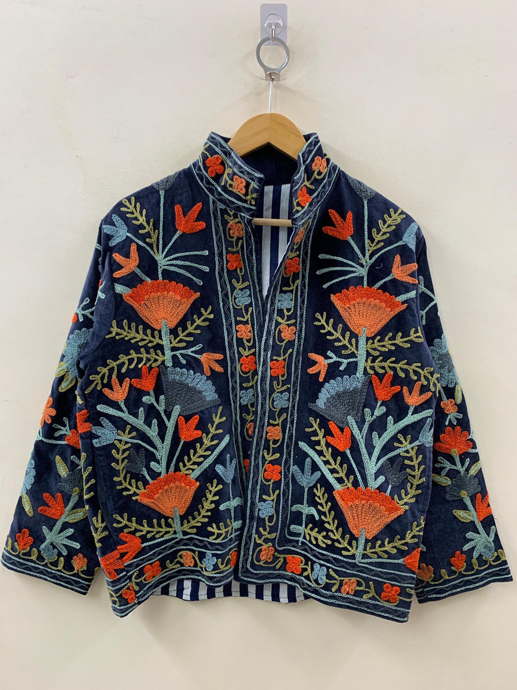 Suzani Embroidered Velvet Winter Jacket | Handmade Short Festival Coat | Ethnic Bohemian Outerwear | Winter Kimono Jacket | Gift For Wife