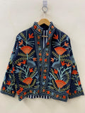 Suzani Embroidered Velvet Winter Jacket | Handmade Short Festival Coat | Ethnic Bohemian Outerwear | Winter Kimono Jacket | Gift For Wife