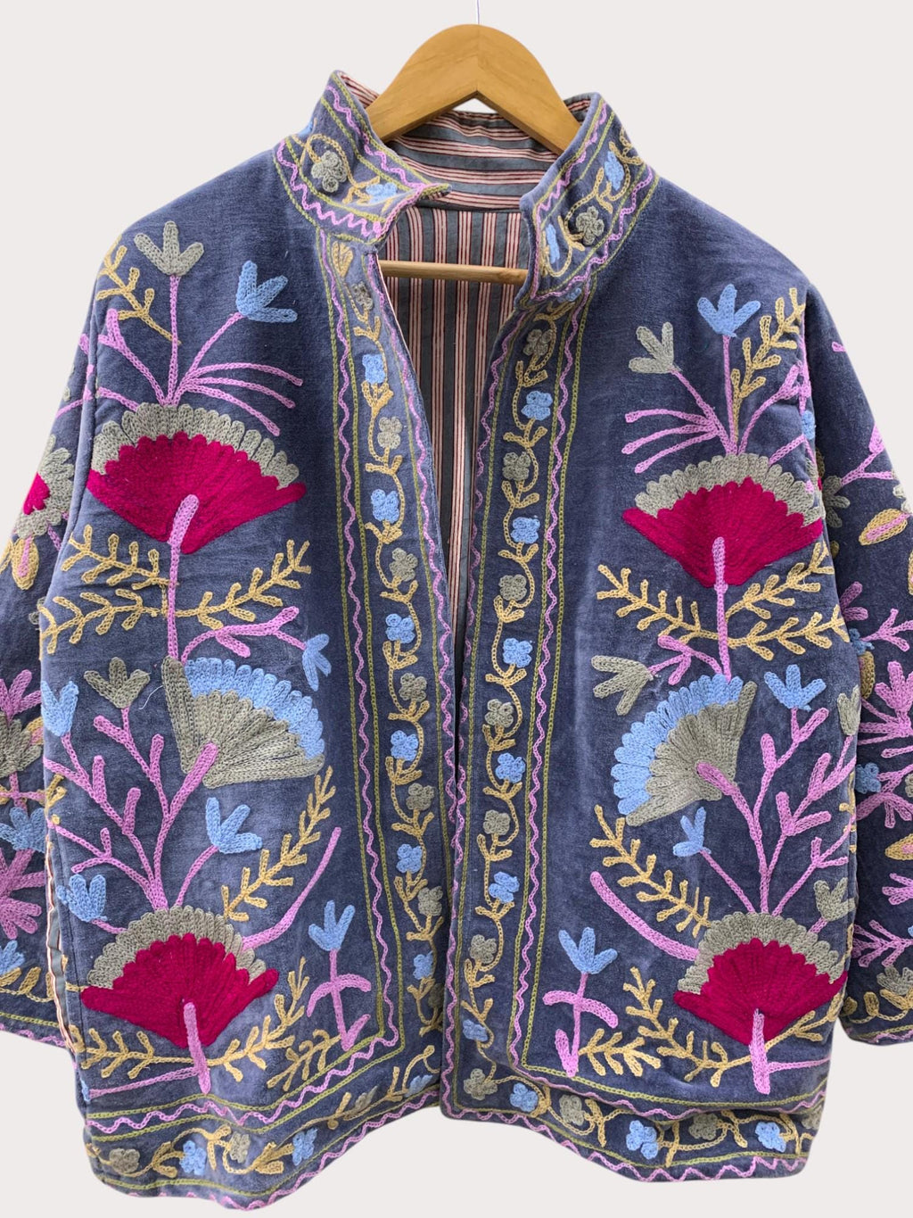 Uzbek Suzani Velvet Jacket | Hand Embroidered Floral Coat | Bohemian Festival Outerwear | Vintage Women’s Blazer
