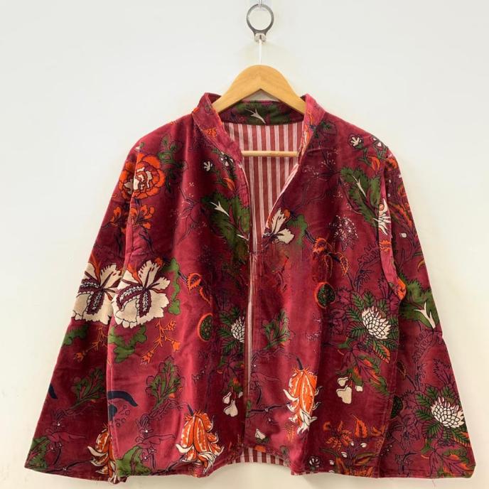 Boho Vintage Printed Velvet Short Jacket – Style Cropped Jacket –Soft Luxe Velvet Outerwear –Fall & Winter Fashion –Festival or Evening Wear