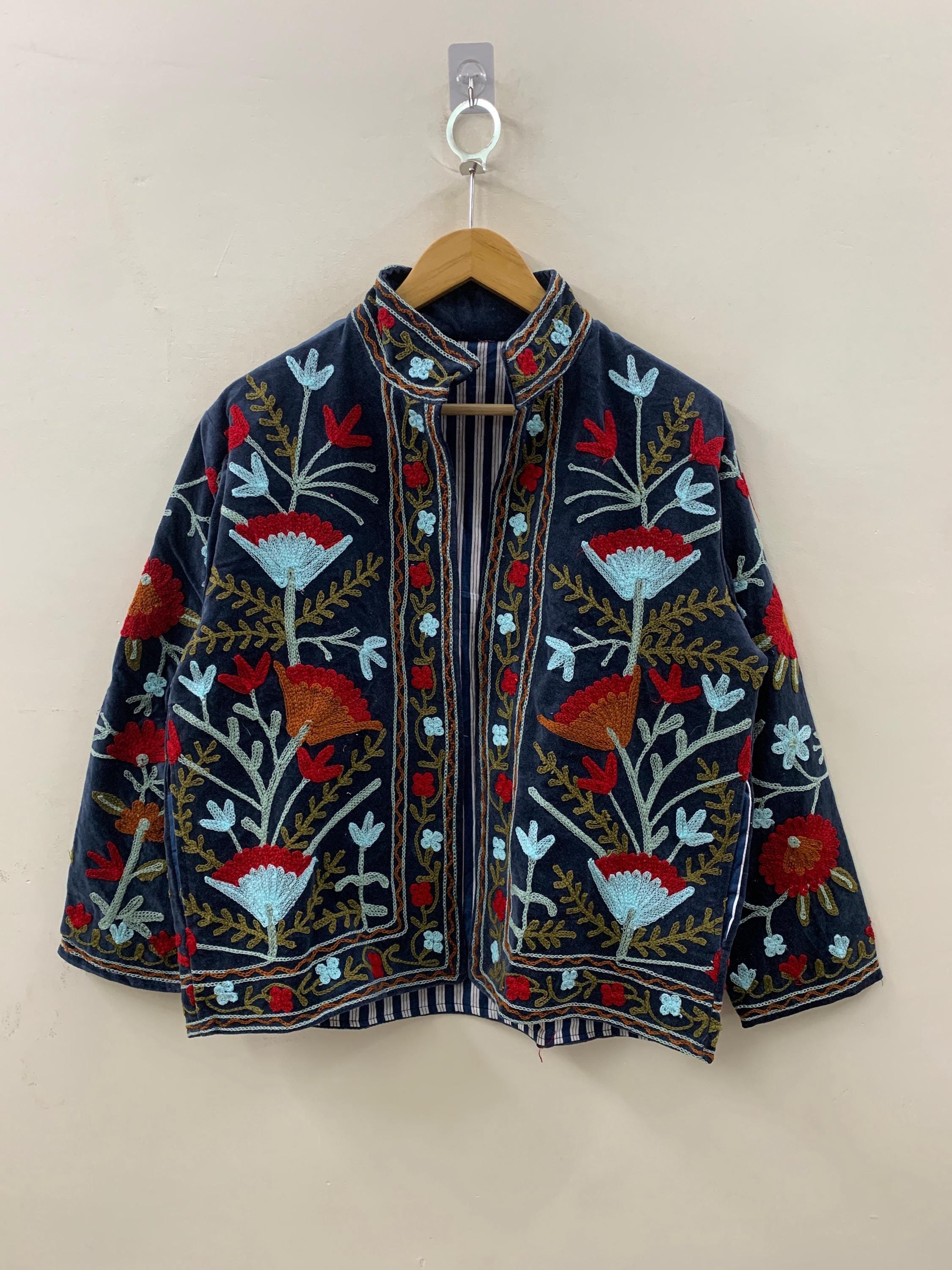 Suzani Embroidered Velvet Jacket | Kimono Style Jacket | Winter Coat | Boho Jacket | Unisex Outerwear | Vintage Ethnic Jacket |Gift For Her