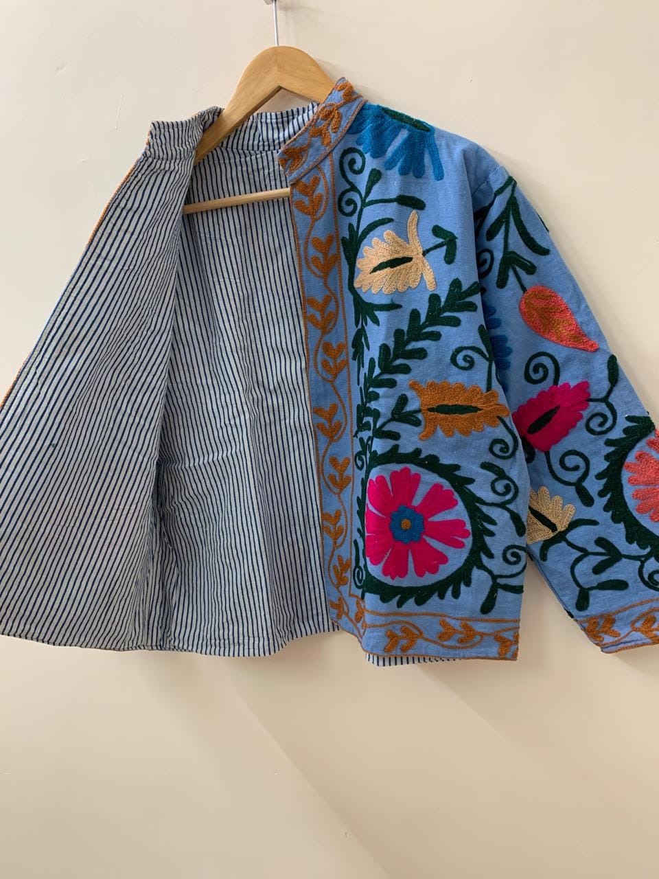 Suzani Embroidered Velvet Winter Jacket | Handmade Short Festival Coat | Ethnic Bohemian Outerwear | Winter Kimono Jacket | Gift For Wife