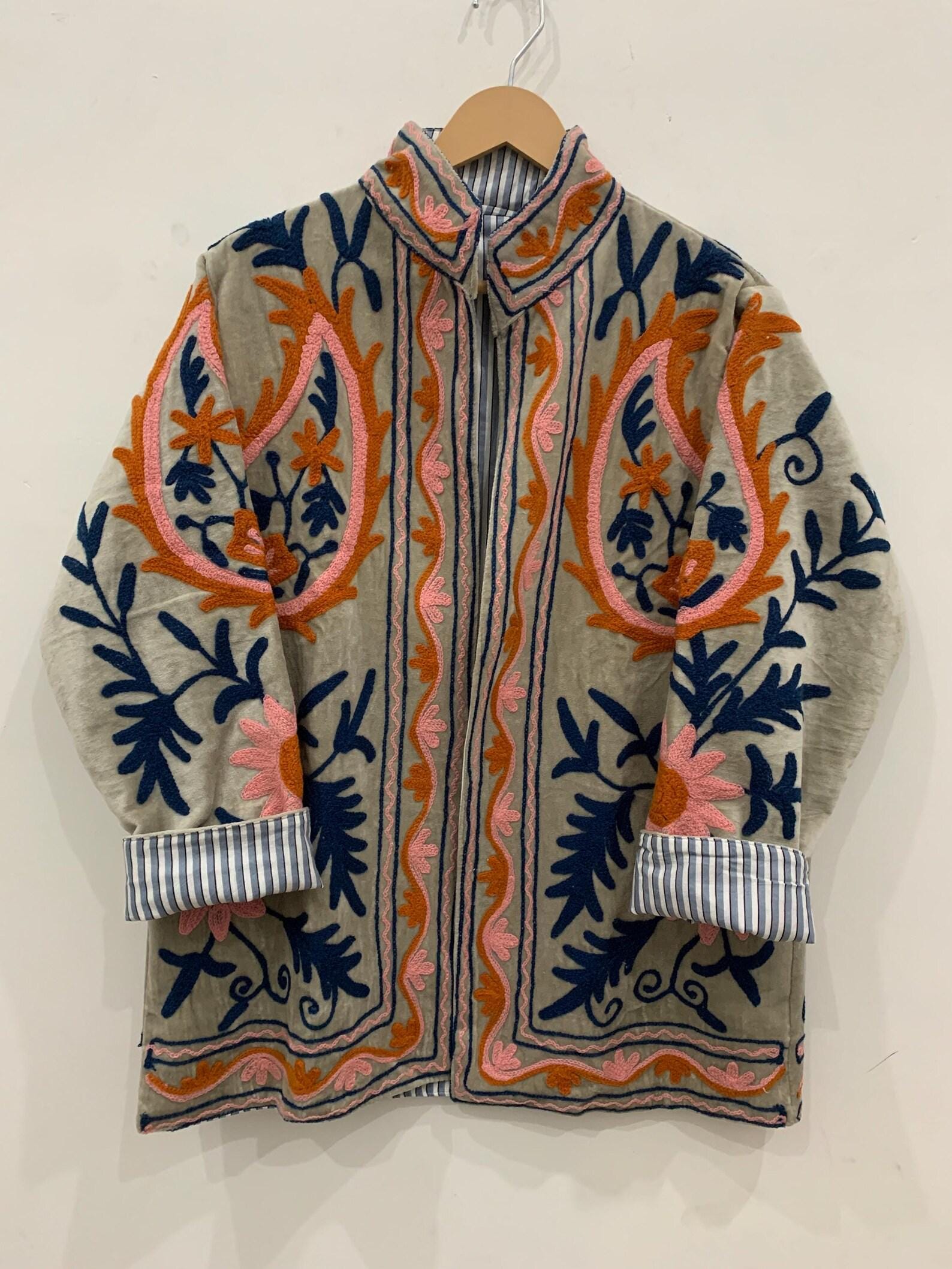 Handmade Velvet Suzani Jacket for Women | Boho Embroidered Statement Coat | Colorful Festival Duster Coat | Vintage Jacket  | Gift for Her