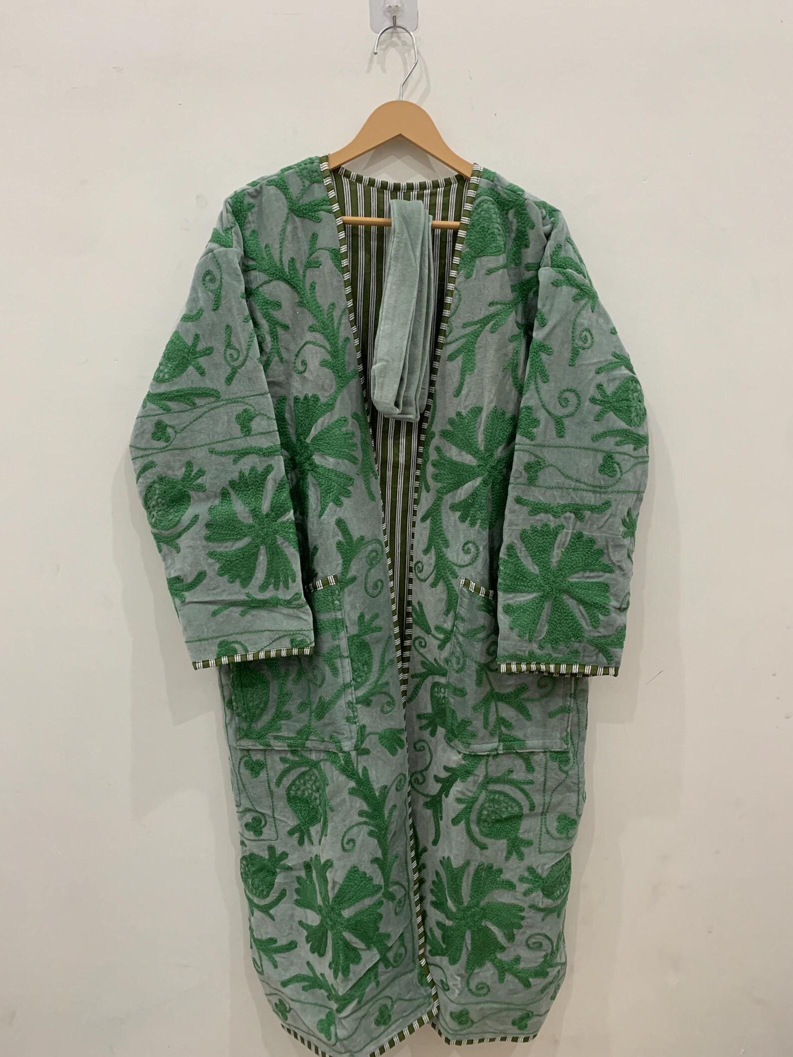 Bohemian Long Suzani Kimono Robe | Vintage Embroidered Duster Jacket | Handmade Uzbek Coat | Boho Festival Outfit | One Size | Duster Robe