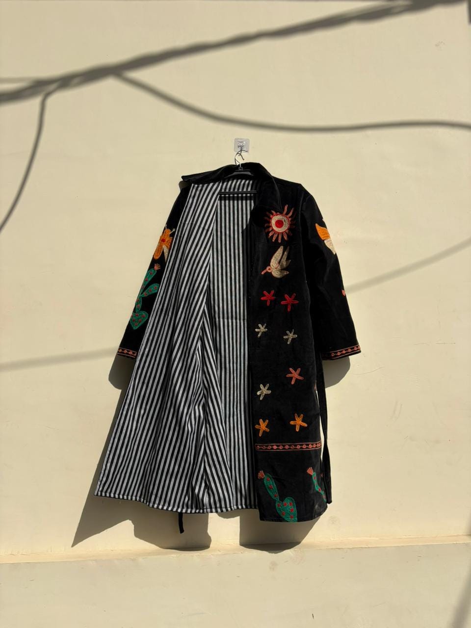 Black Suzani Velvet Kimono |Unisex Bohemian Overcoat | Vintage Kimono Jacket |Hand Embroidered Winter Wear Kimono Jacket | Bohemian Overcoat