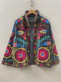 Suzani Embroidered Velvet Winter Jacket | Short Festival Coat | Ethnic Bohemian Outerwear | Winter Kimono Jacket | Gift For Wife