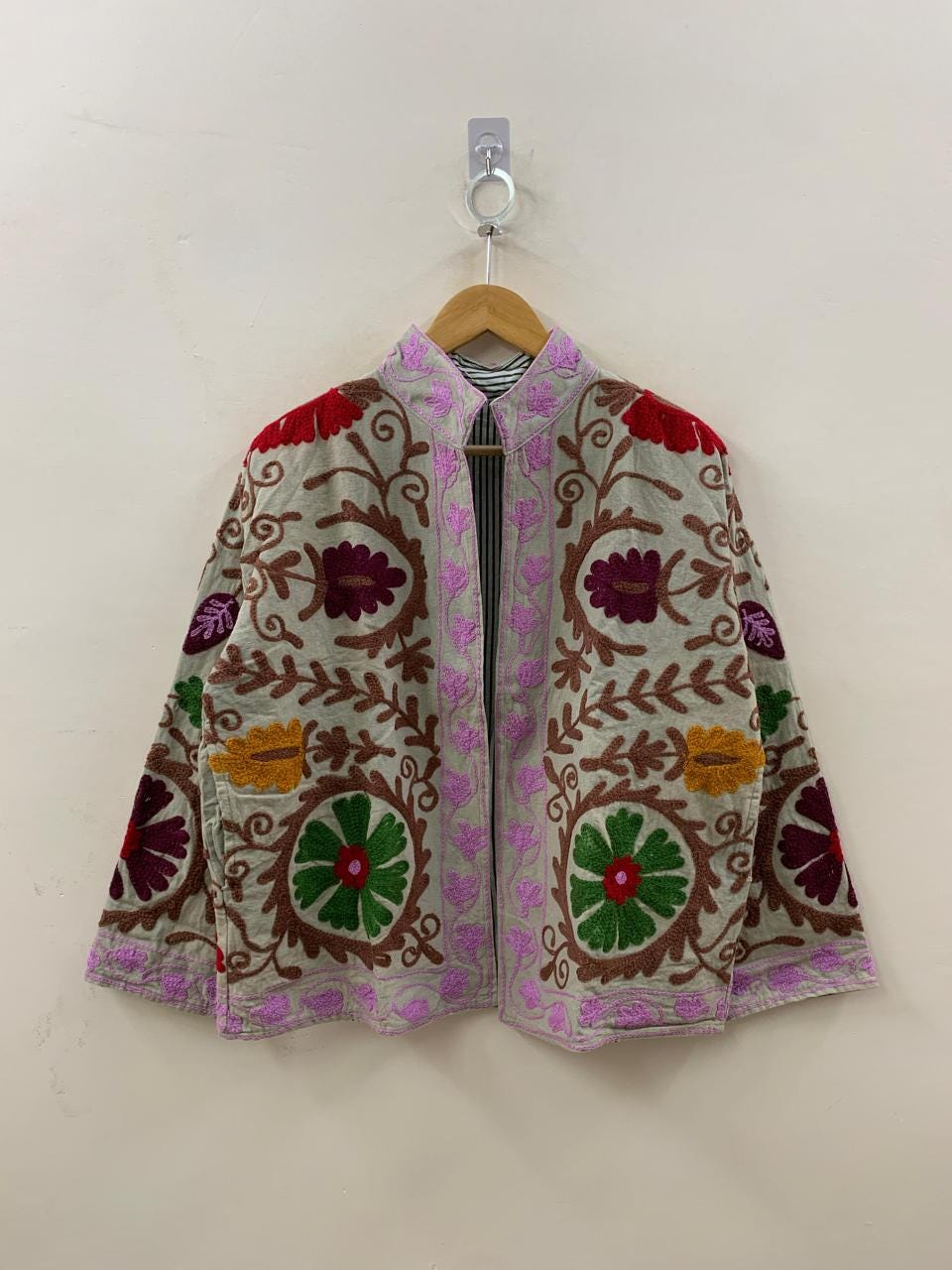 Embroidered Cotton Suzani Short Jacket – Tribal Festival Kimono Jacket |Gift For Her | Duster Jacket | Bomber Chic Coat | Spring Travel Coat