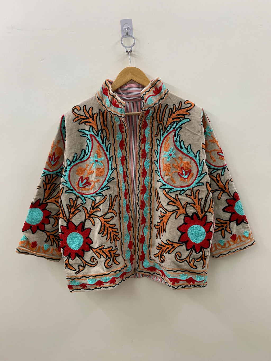 Suzani Embroidered Velvet Winter Jacket | Handmade Short Festival Coat | Ethnic Bohemian Outerwear | Winter Kimono Jacket | Gift For Wife