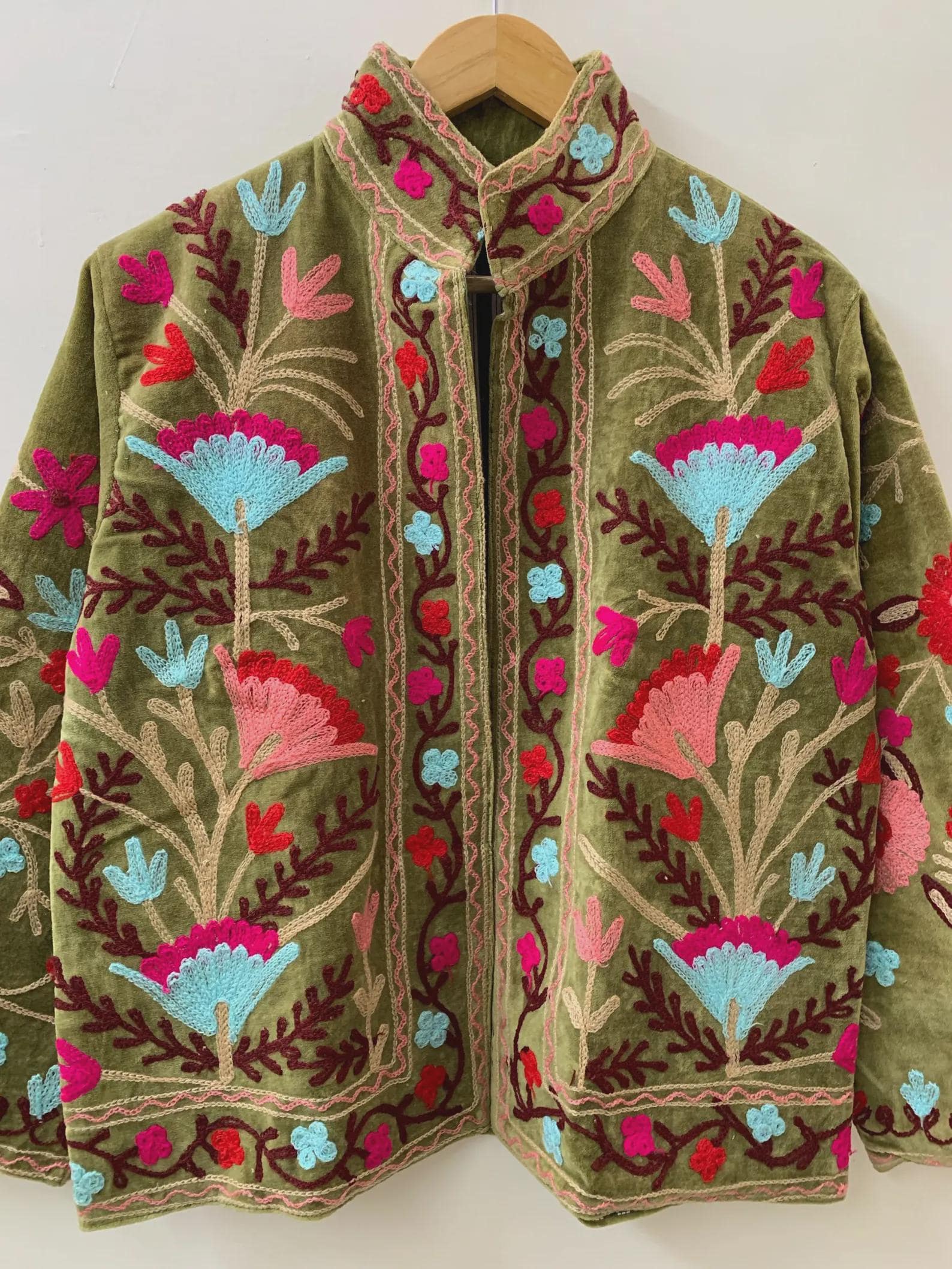 Bohemian Suzani Embroidered Velvet Winter Jacket | Handmade Short Festival Coat
