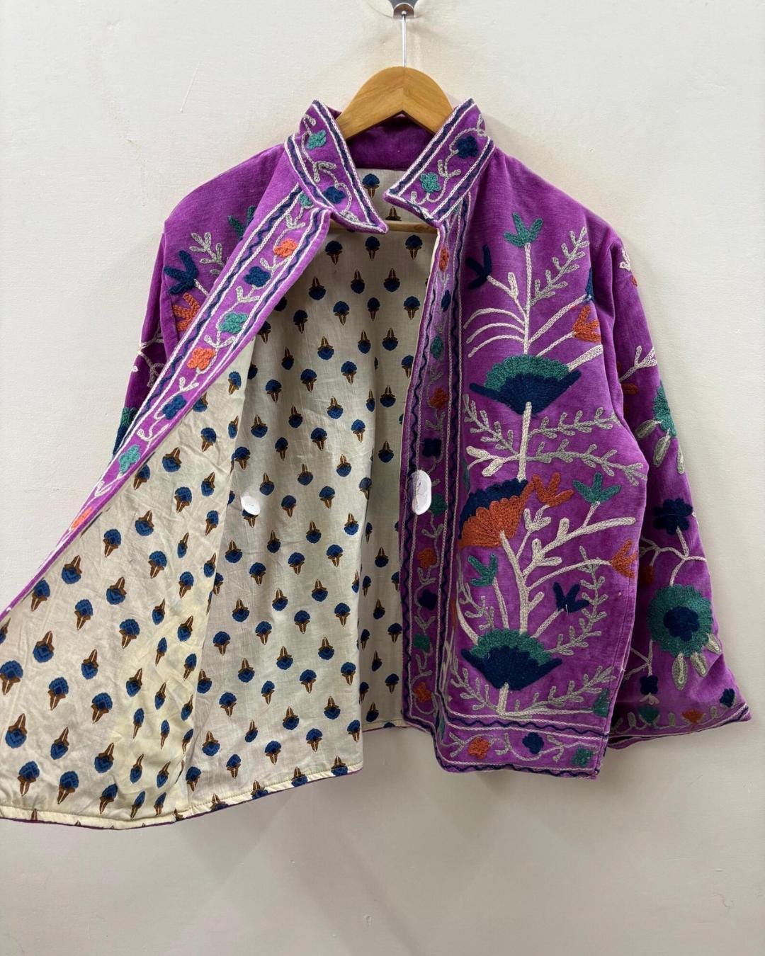 Velvet Suzani Winter Short Jacket |Boho Floral Jacket | Bomber Suzani Jacket | Winter Warmed Coat | Gift For Her | Duster Boho Coat