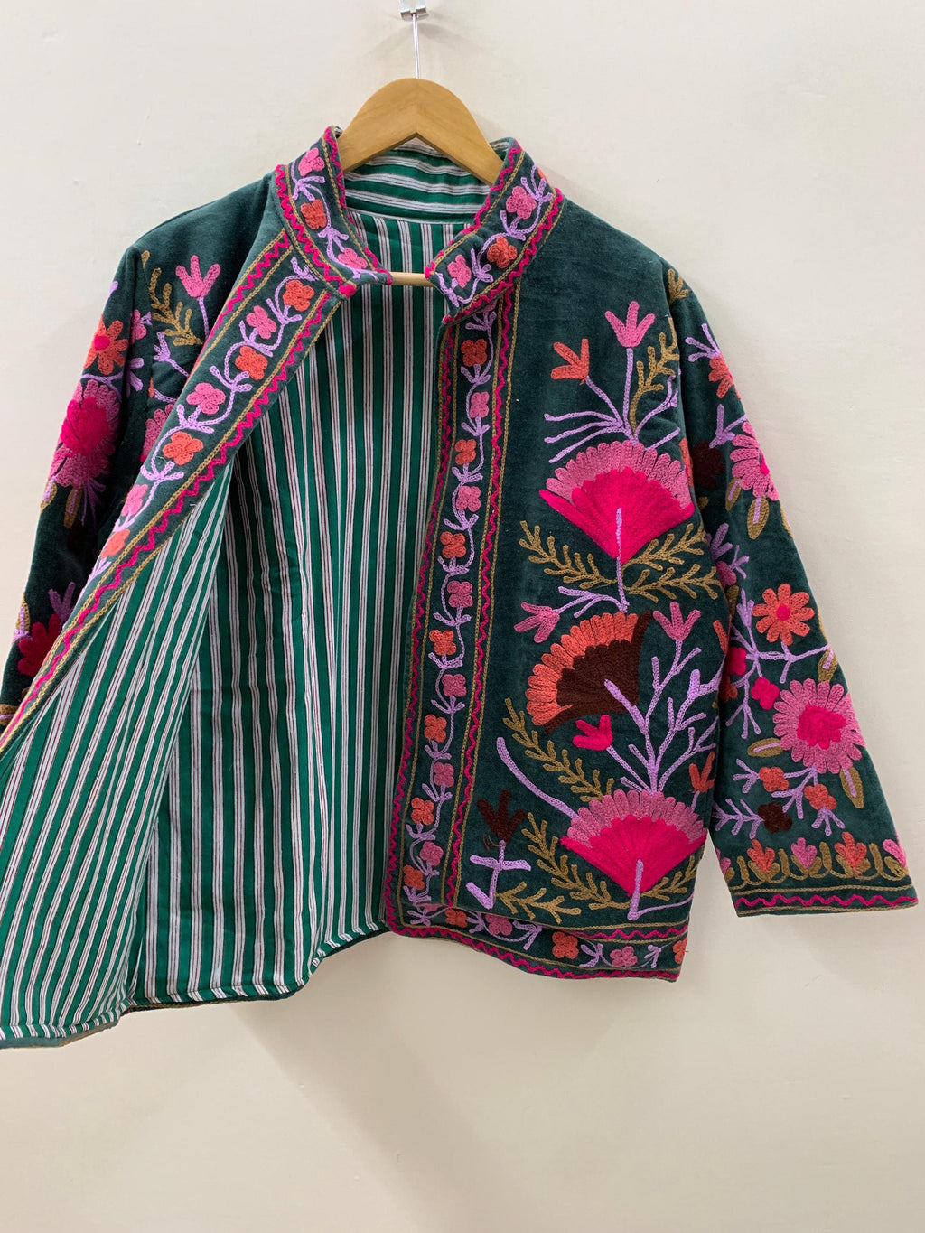 Handmade Suzani Embroidered Velvet Jacket | Handmade Short Festival Coat | Ethnic Bohemian Outerwear | Winter Kimono Jacket | Gift For Wife