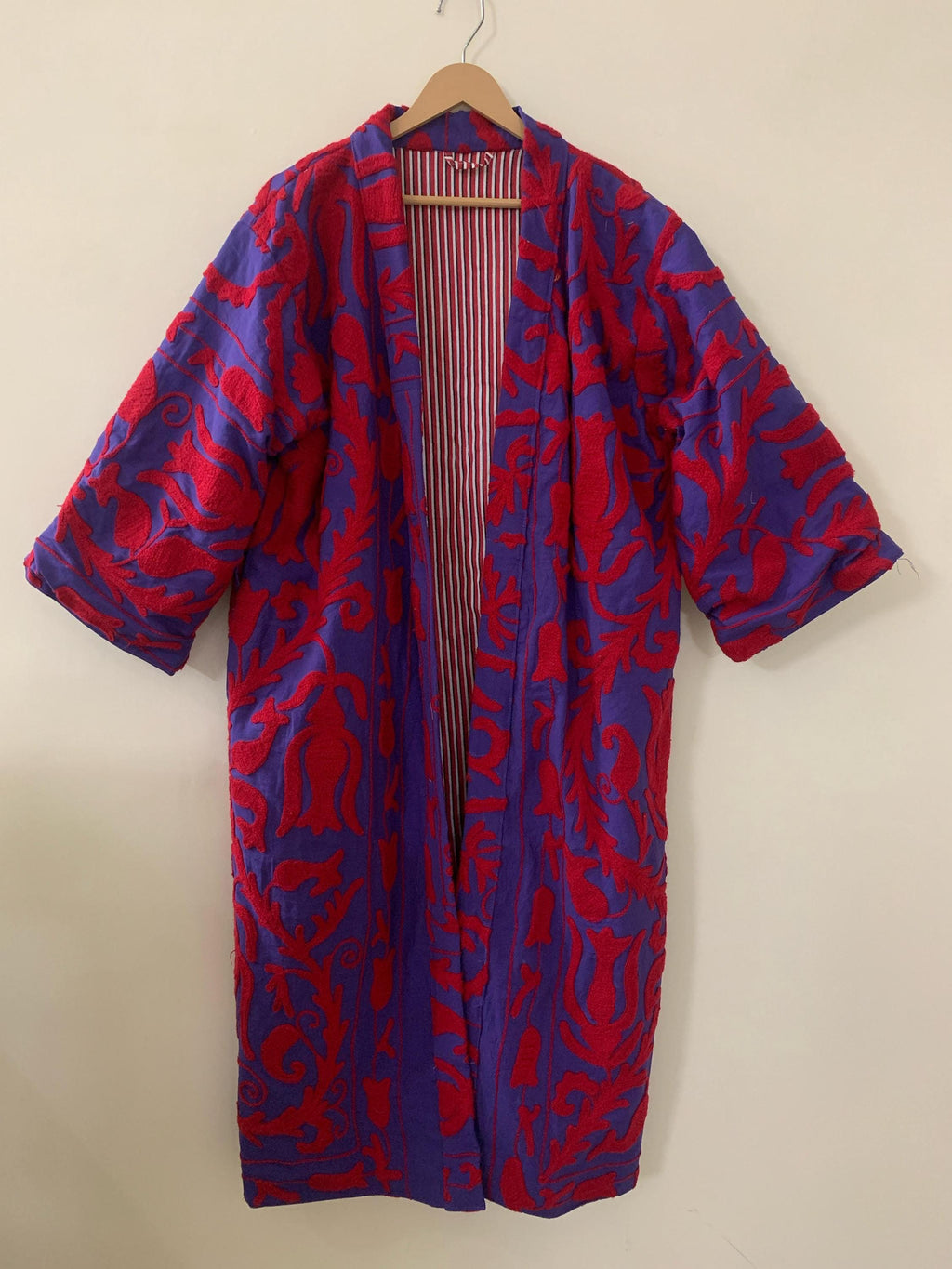 Handmade Canvas Cotton Kimono Long Jacket |Hand Embroidered Robe |Boho Clothing | Artisan Statement Piece Kimono | Loungewear Spring Kimono