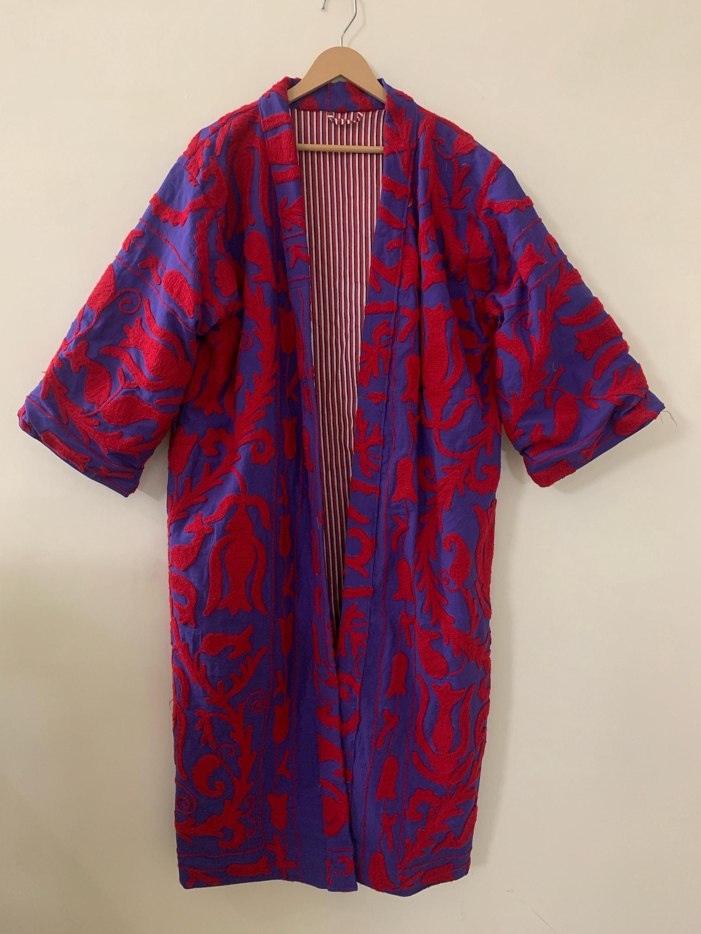 Handmade Canvas Cotton Kimono Long Jacket |Hand Embroidered Robe |Boho Clothing | Artisan Statement Piece Kimono | Loungewear Spring Kimono