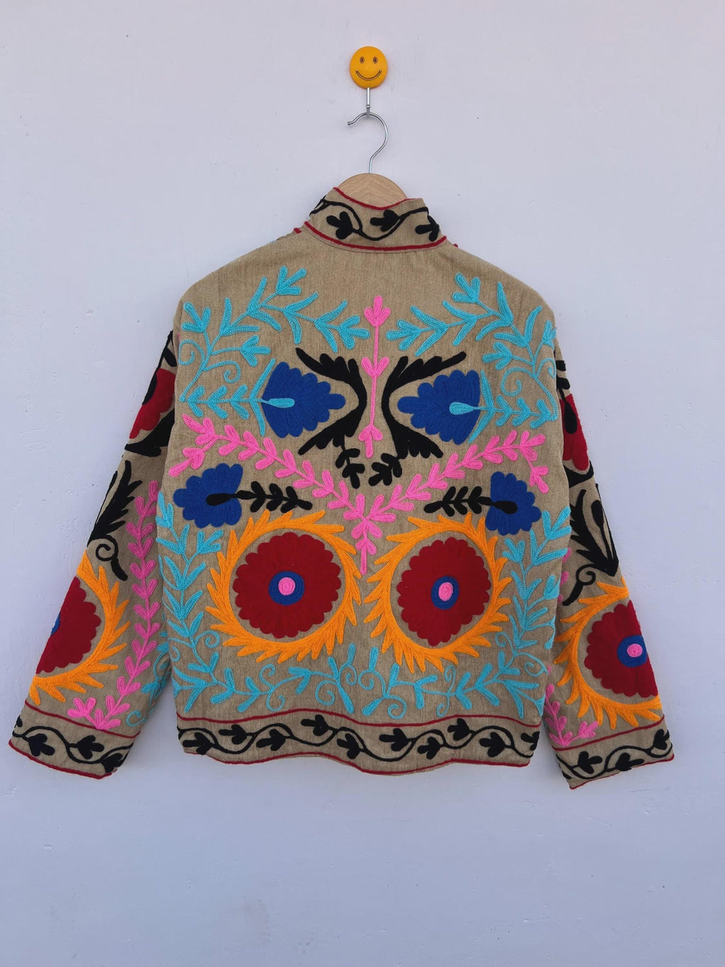 Handmade Suzani Jacket | Red Embroidered Uzbek Textile, Boho Bomber, Outerwear |Gift For Her