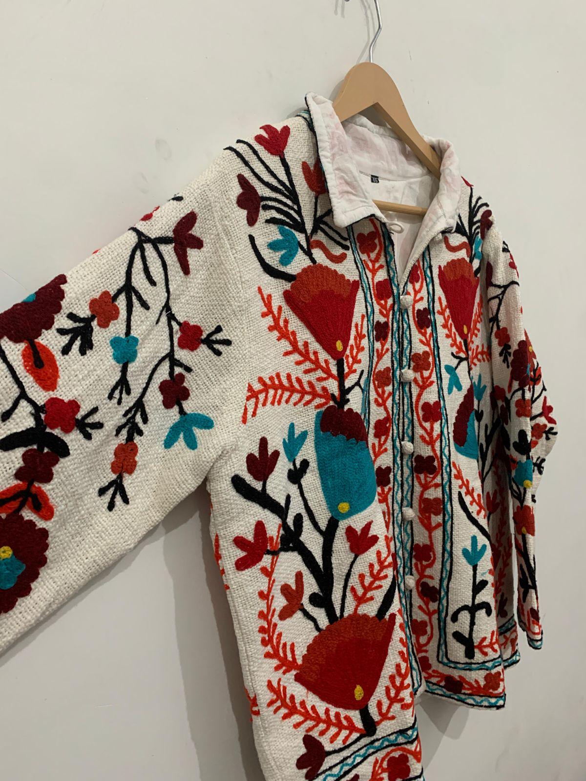 Vintage TNT Suzani Short Jacket | Embroidered Floral Coat Robe | Ethnic Uzbek Textile | Festival Kimono Jacket |Warm Outerwear |Gift For Her