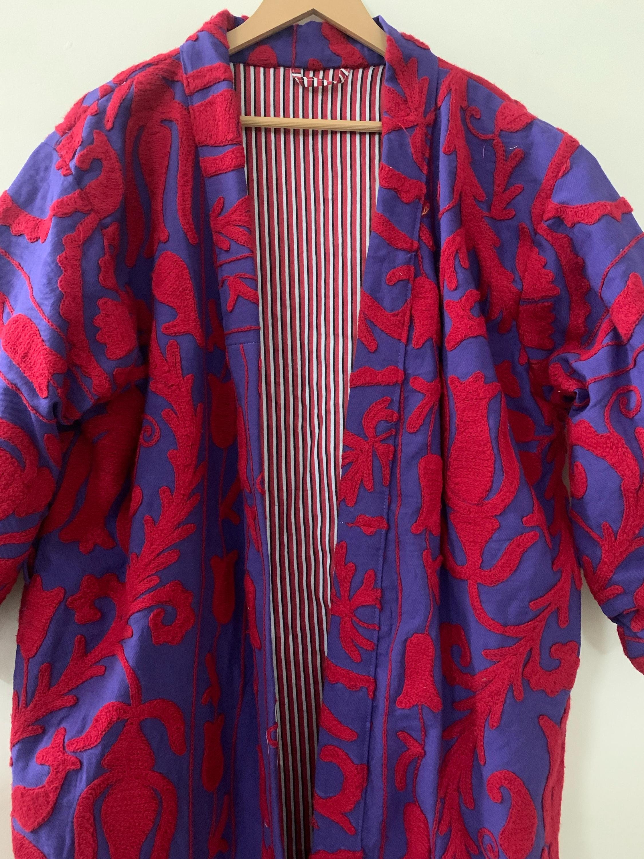 Handmade Canvas Cotton Kimono Long Jacket |Hand Embroidered Robe |Boho Clothing | Artisan Statement Piece Kimono | Loungewear Spring Kimono