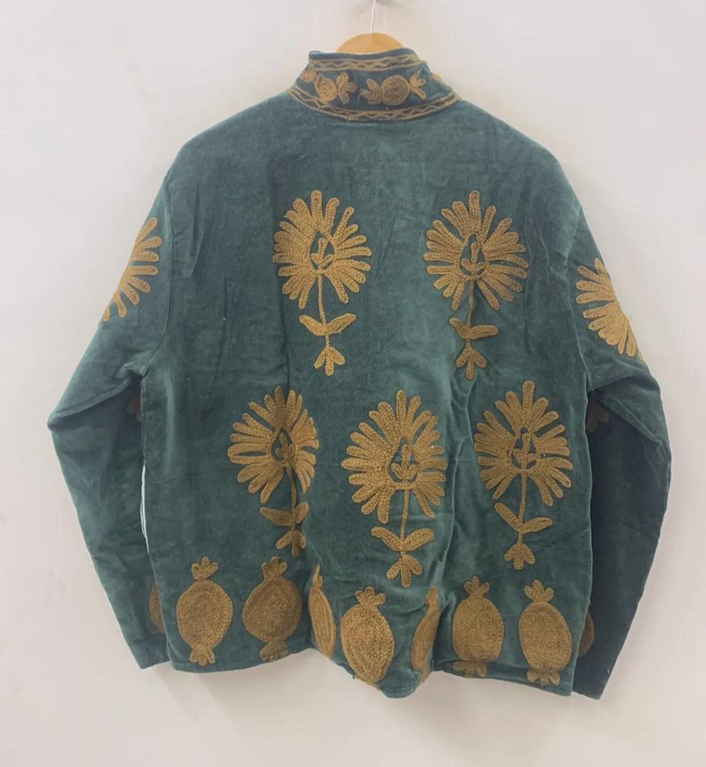 Boho Velvet Suzani Winter Short Jacket | Winter Handmade Jacket | Embroidered Jacket Coat | Velvet Jacket | Suzani Coat , Robe | One Size