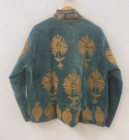 Boho Velvet Suzani Winter Short Jacket | Winter Handmade Jacket | Embroidered Jacket Coat | Velvet Jacket | Suzani Coat , Robe | One Size