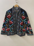 Boho Ethnic Suzani Velvet Cropped Winter Jacket | Traditional Boho Festival Coat | Handmade Embroidered Kimono Outerwear | Gift for Her