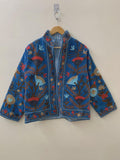 Blue Embroidery Suzani Velvet Short Jacket, Indian Handmade Floral Coat, Unisex Bridesmaid Gift, Winter Jacket, Women's Coat, Suzani Jacket
