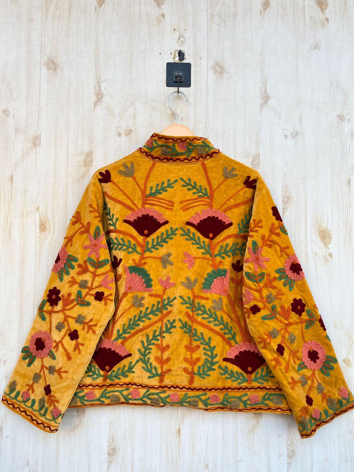 Suzani Embroidered Velvet Winter Jacket | Handmade Short Festival Coat | Ethnic Bohemian Outerwear | Winter Kimono Jacket | Gift For Wife