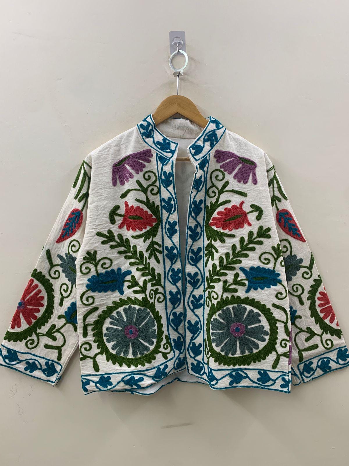 Boho Floral Suzani TNT Fabric Short Jacket | Long Sleeve Button Winter Coat | Short Jacket | Spring Bomber Jacket | Gift For Her | TNT Coat