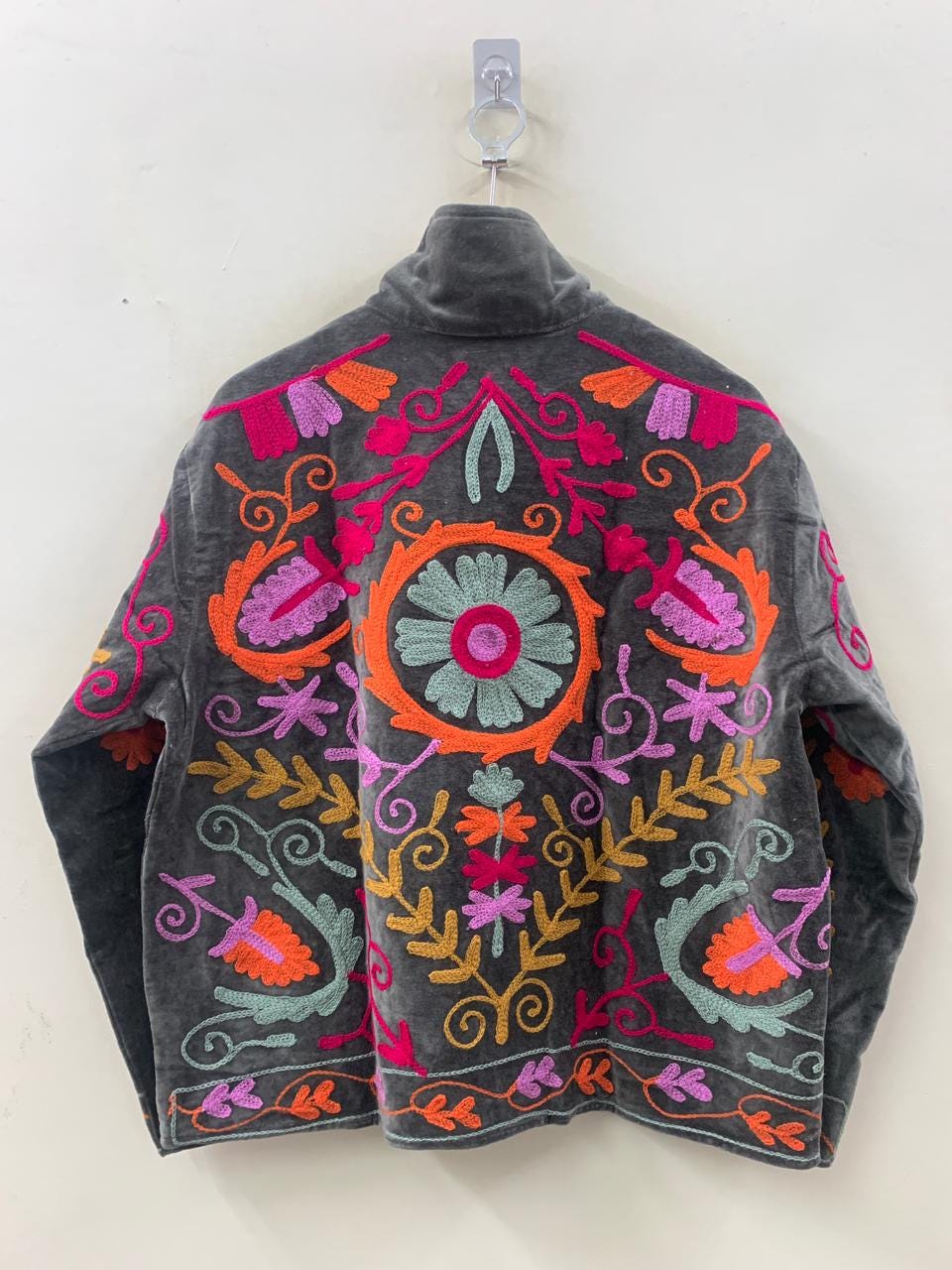 Boho Suzani Embroidered Velvet Jacket | Vintage Style Winter Coat | Traditional Suzani Coat | Statement Embroidered Coat