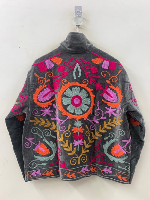 Boho Suzani Embroidered Velvet Jacket | Vintage Style Winter Coat | Traditional Suzani Coat | Statement Embroidered Coat