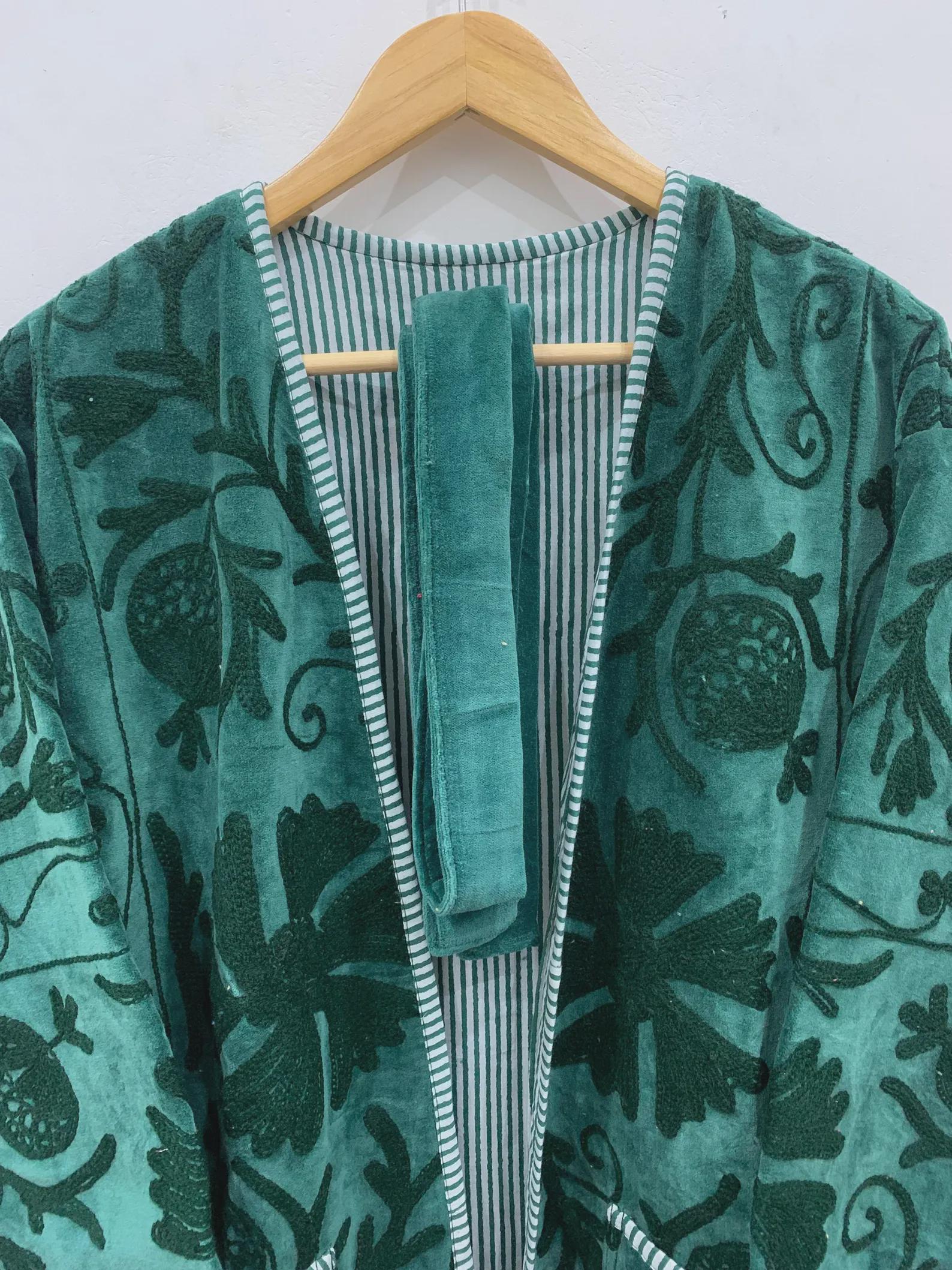 Bohemian Long Suzani Kimono Robe | Vintage Embroidered Duster Jacket | Handmade Uzbek Coat | Boho Festival Outfit | One Size | Duster Robe