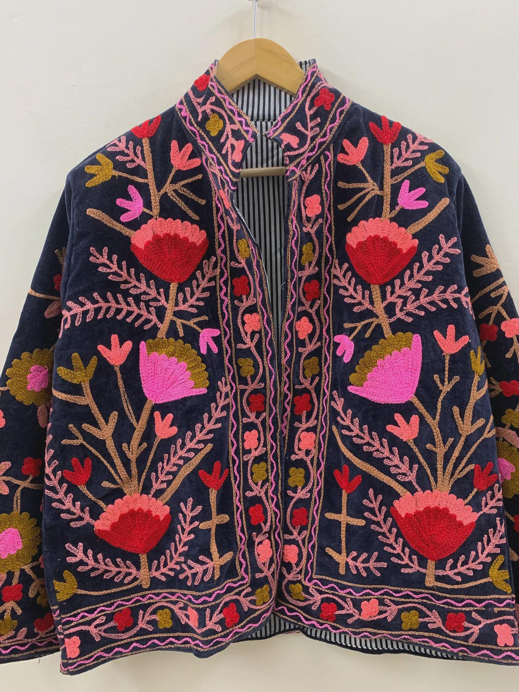 Embroidered Velvet Suzani Winter Jacket | Indian Boho Style Coat | Spring Bomber Jacket | Gift For Her | Suzani Outerwear | Duster Jacket