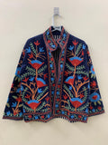 Boho Suzani Velvet Coat | Embroidered Short Jacket Women | Vintage Ethnic Outerwear | Cropped Coat | Winter Wear Outerwear | Gift For Her