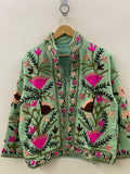 Green Suzani TNT Short Jacket | Suzani Embroidery Jacket | Winter Women's Jacket | Suzani Coat | Gift For Her | Duster Jacket | Bomber Coat