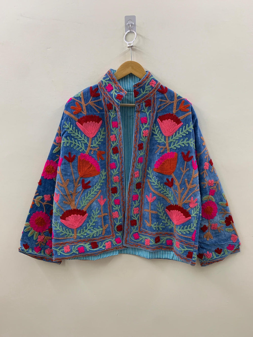 Suzani Embroidered Velvet Winter Jacket | Handmade Short Festival Coat | Ethnic Bohemian Outerwear | Winter Kimono Jacket | Gift For Wife