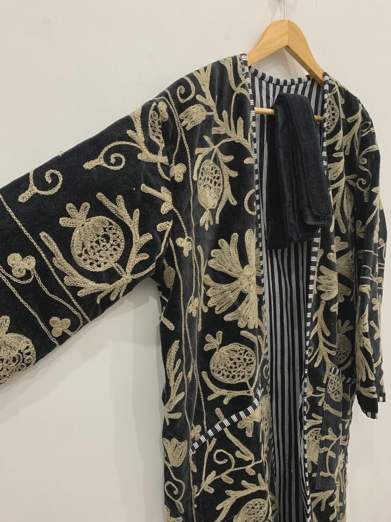 Long Boho Suzani Robe | Ethnic Embroidered Kimono Coat | One of a Kind Vintage Duster | Bohemian Festival Wear | Gift For Her | Duster Robe