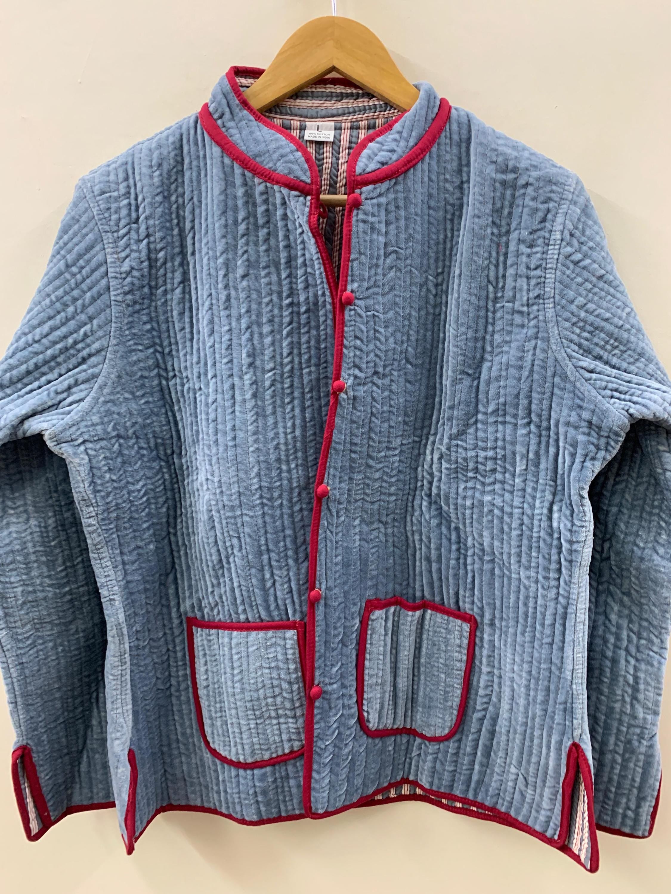 Grey Quilted Velvet Solid Jacket | Quilted Front Open Jacket | Velvet Short Women's Blazer | Winter Wear Bomber Coat | Duster Jacket