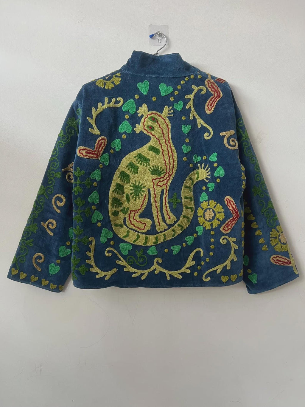 Bohemian Velvet Suzani Embroidered Coat | Floral Statement Jacket | Ethnic Duster Outerwear | Bomber Style Jacket |Gift For her