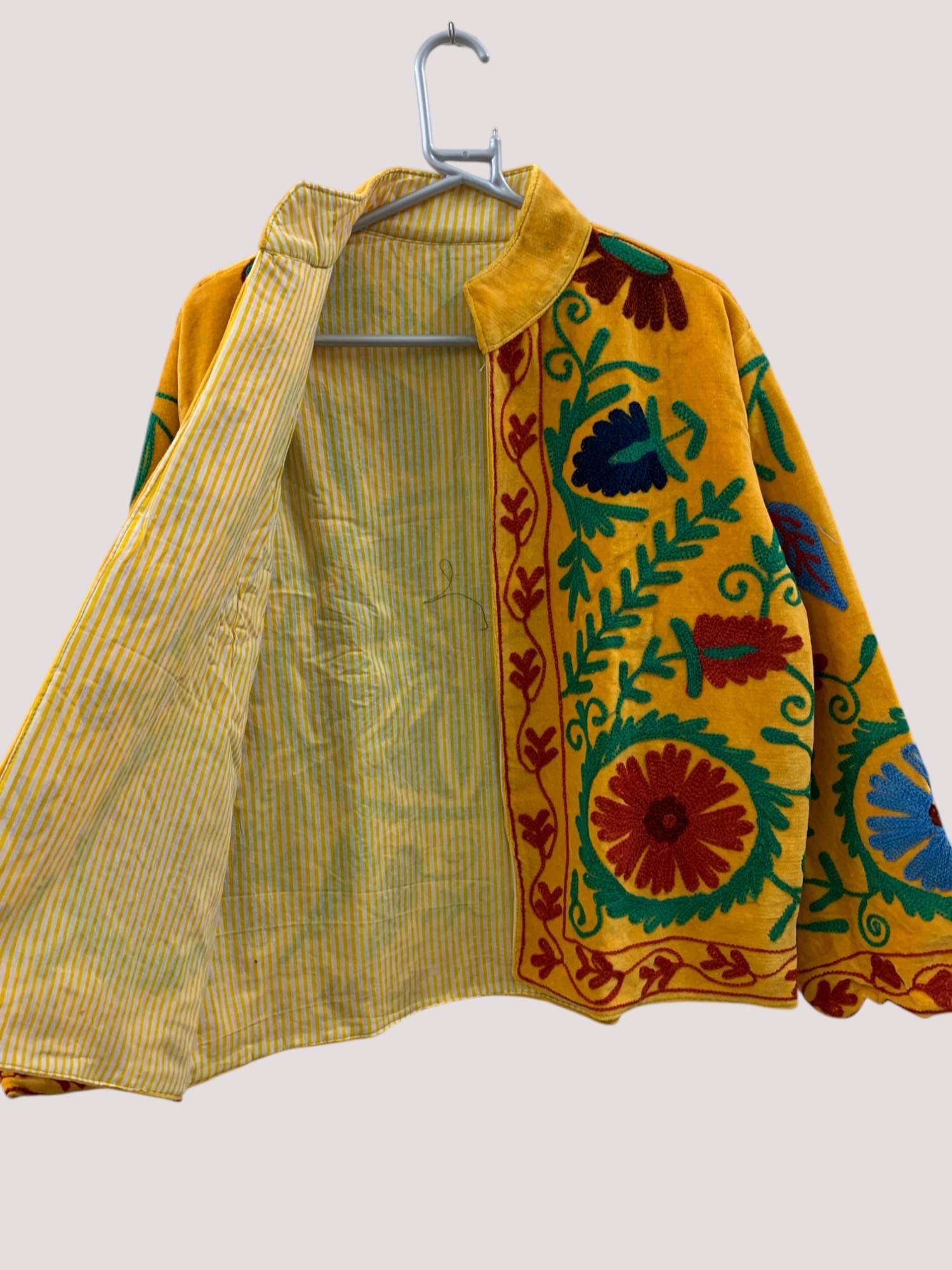 Suzani Velvet Short Jacket | Indian Suzani Embroidery Jacket | Winter Wear Women's Jacket Coat | Suzani Coat | Gift For Her |Duster Jacket