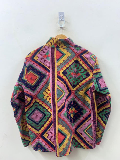 Boho Suzani Velvet Jacket – Uzbek Hand Embroidered Statement Piece - Vintage Suzani Velvet Coat- Gift For Her