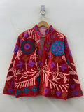 Red Handmade Floral Embroidery Velvet Jacket, Bohemian Suzani Coat, Gift For her
