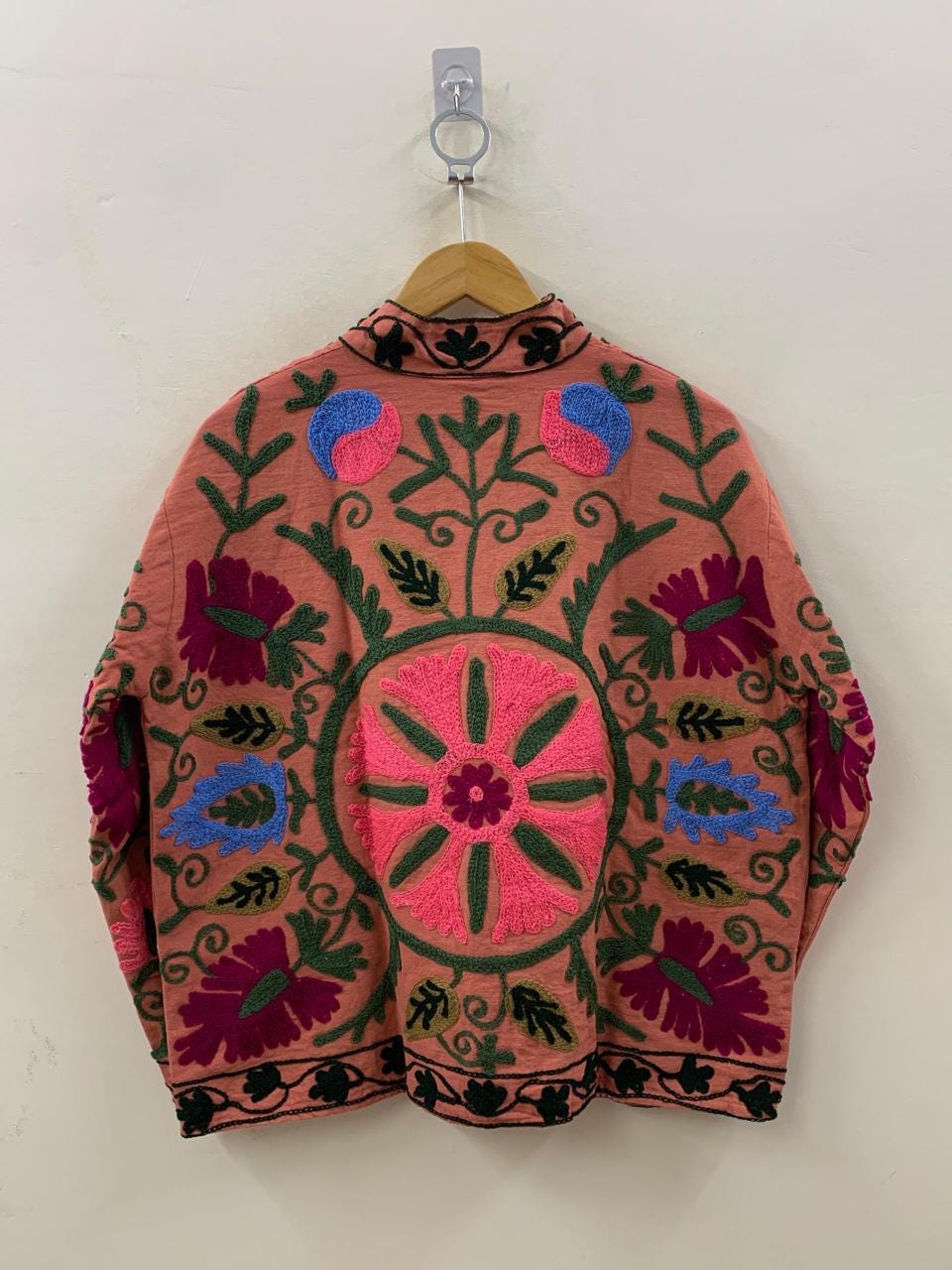 Suzani Cotton Short Coat, Women's Jacket, Indian Cotton Handmade Embroidery Coat, Suzani Cotton Boho Jacket, Gift For Her, Boho Suzani Coat