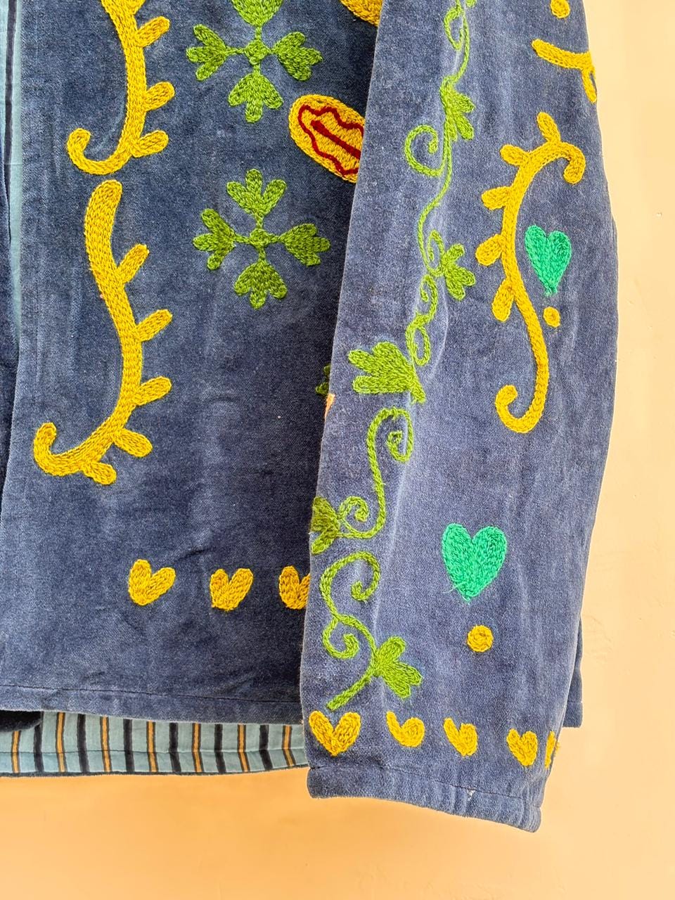 Suzani Embroidered Velvet Jacket | Short Festival Coat | Ethnic Bohemian Outerwear | Winter Kimono Jacket | Gift For Wife | Artisanal Jacket