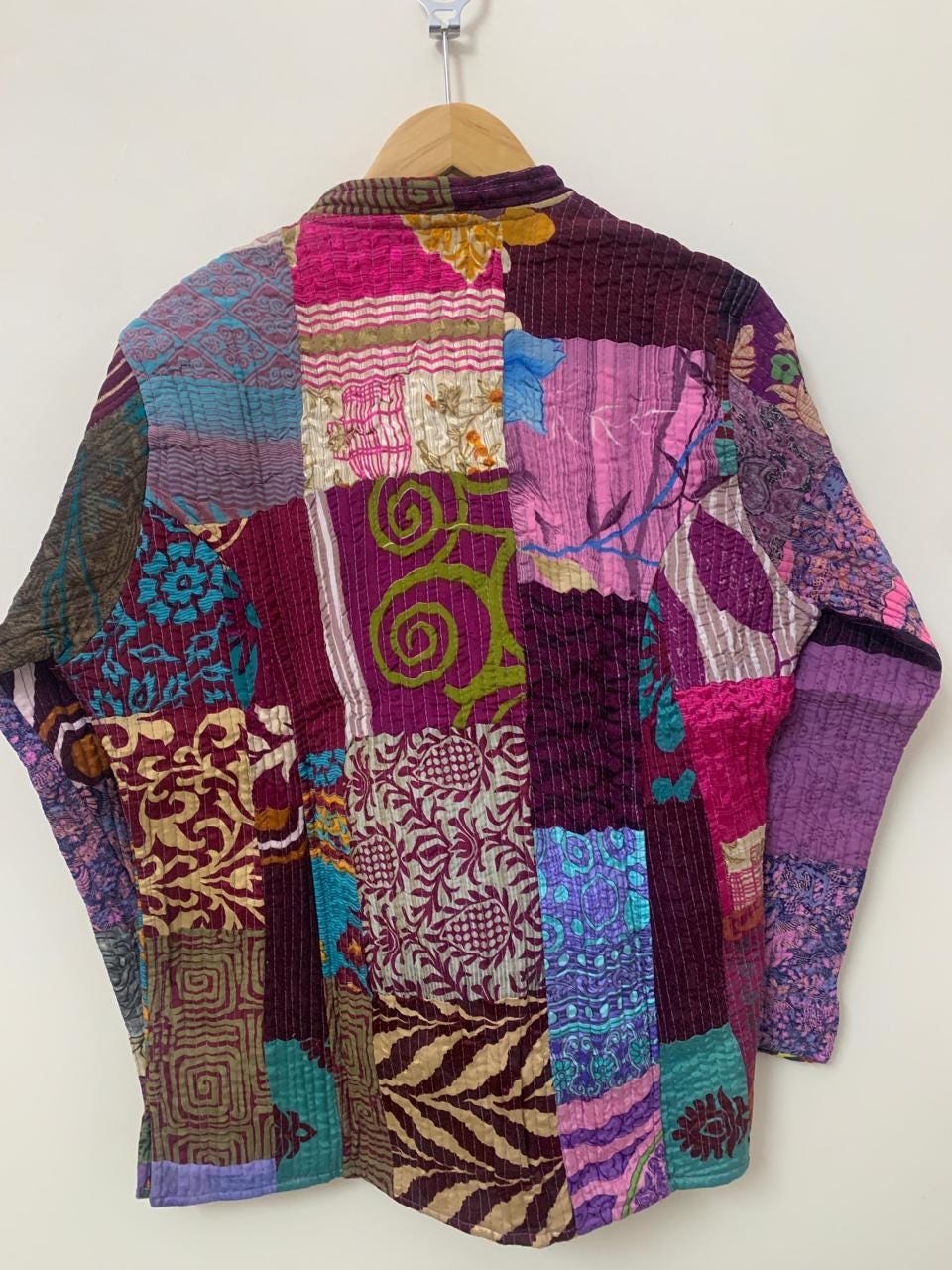 Pure Silk Reversible Patchwork Jacket | Kantha Blazer | Buttoned Quilted Coat |Handmade Vintage Fabric Jacket |Bohemian Outerwear |Gift idea