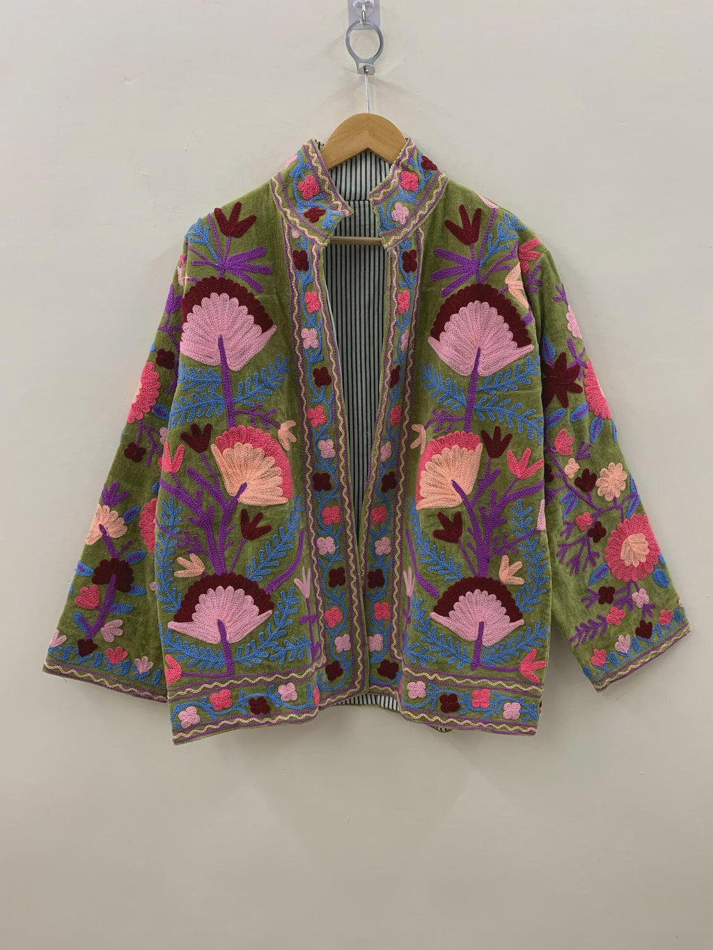 Suzani Embroidered Velvet Winter Jacket | Handmade Short Festival Coat | Ethnic Bohemian Outerwear | Winter Kimono Jacket | Gift For Wife