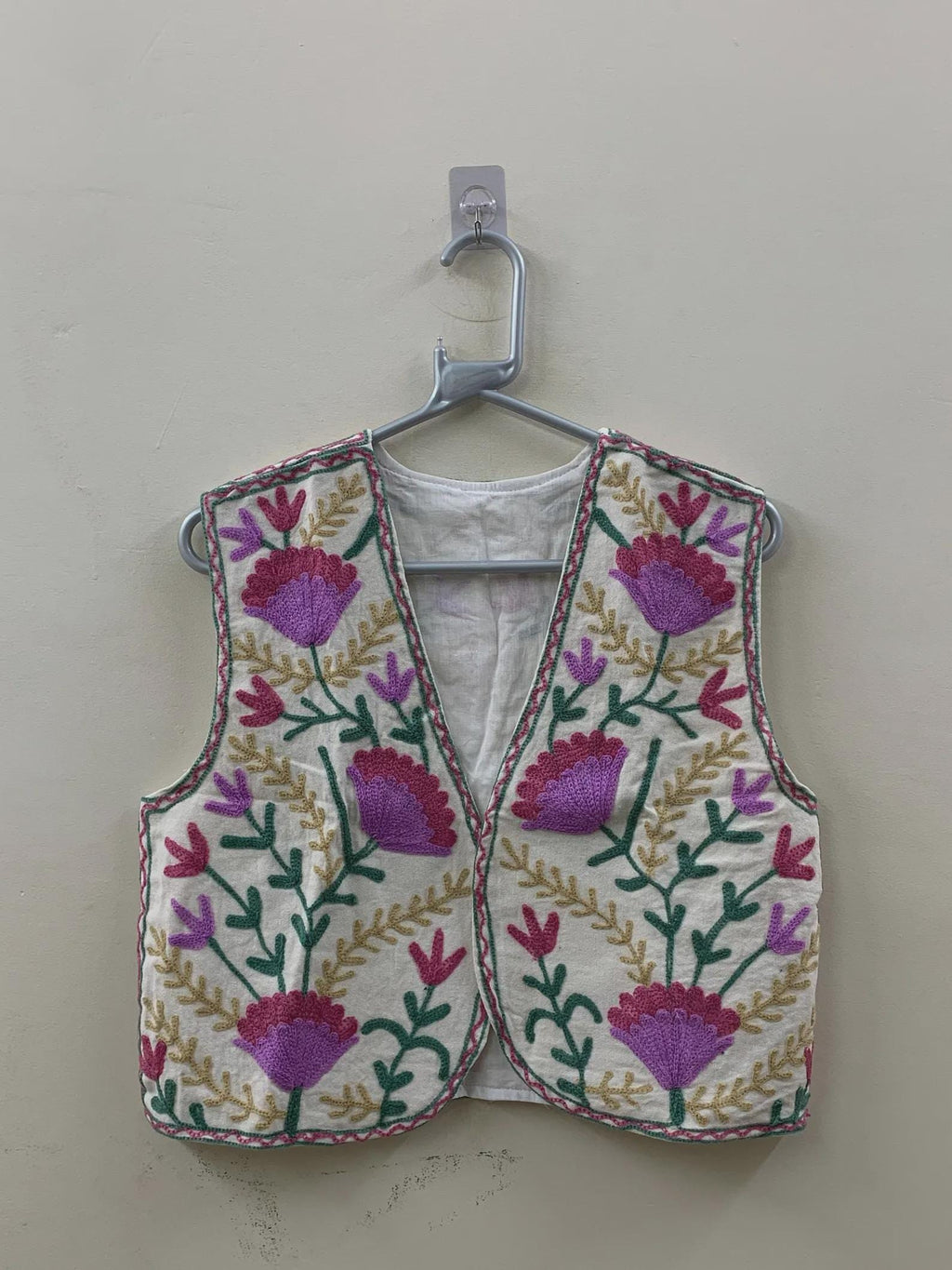 Handmade Suzani Embroidered Cotton Vest | Boho Floral Waistcoat Jacket | Vintage Uzbek Suzani Vest | Bohemian Festival Vest