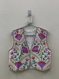 Handmade Suzani Embroidered Cotton Vest | Boho Floral Waistcoat Jacket | Vintage Uzbek Suzani Vest | Bohemian Festival Vest