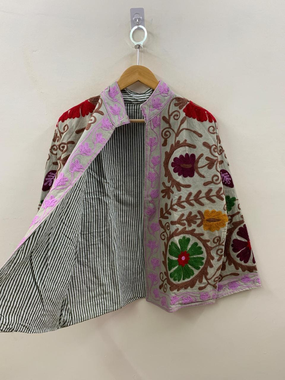Embroidered Cotton Suzani Short Jacket – Tribal Festival Kimono Jacket |Gift For Her | Duster Jacket | Bomber Chic Coat | Spring Travel Coat